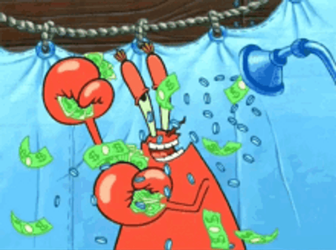 Mr. Krabs Showers Money Bags GIF