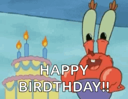 Mr. Krabs Standing in Front of Birthday Cake Saying Happy Birthday
