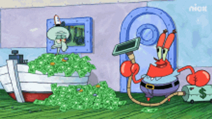 Mr Krabs Vacuuming Money GIF