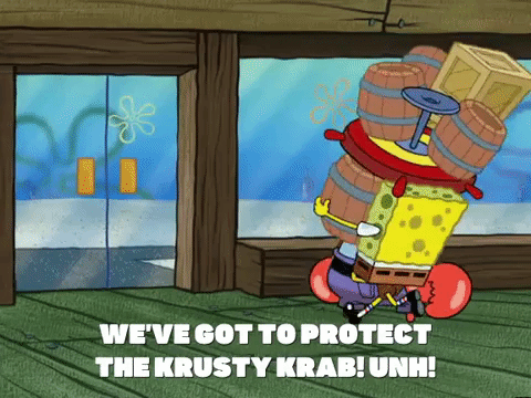 Mr Krabs Watching Spongebob Block Krusty Krab Door GIF