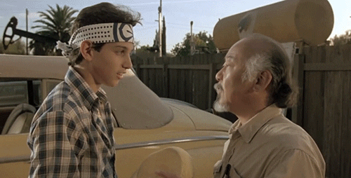 Mr. Miyagi Teach Daniel Larusso How To Wax On Wax Off GIF