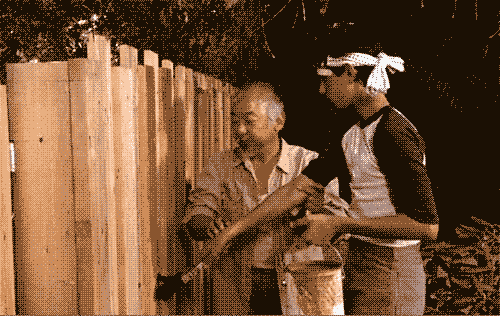 Mr Miyagi Teaching Daniel Wax On Wax Off GIF