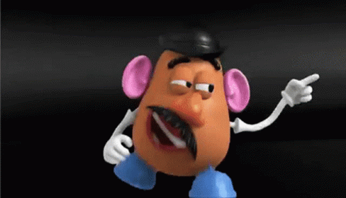 Mr. Potato Head Is A Cartoon Character With A Mustache And Hat . GIF