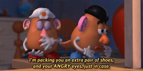 Mr. Potato Head Packing Shoes And Angry Eyes GIF