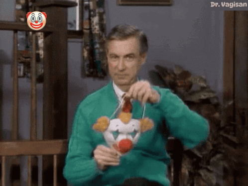 Mr Rogers Wearing Clown Emoji Mask GIF