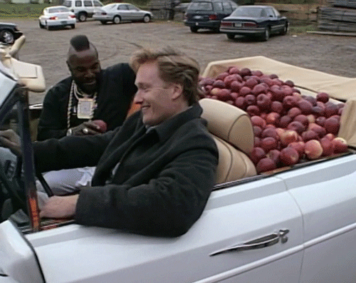 Mr T Conan Obrien Car Full Of Apples GIF