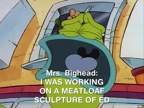 Mrs Bighead Working On A Meatloaf GIF
