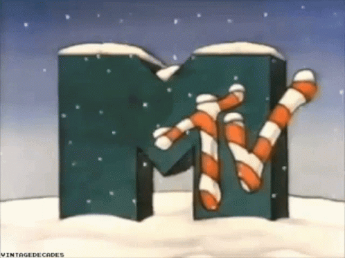MTV Logo With Candy Canes And Snow GIF
