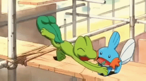 Mudkip And Green Frog Dancing GIF