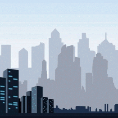 Multilayer Silhouette Anime City GIF