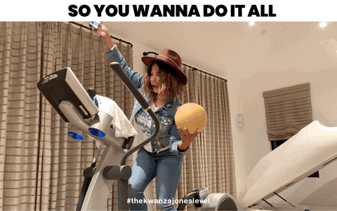 Multitasking Lady On Treadmill GIF