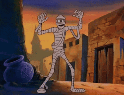 Mummy Dancing in Front of Brick Building