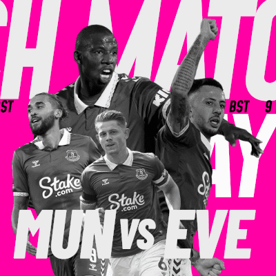 Mun vs Eve Match Poster With Four Soccer Players