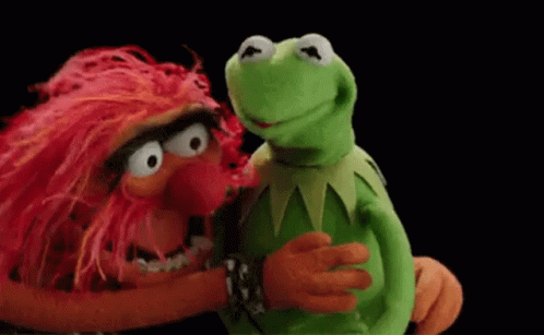 Muppets Animal And Kermit The Frog Hugging GIF