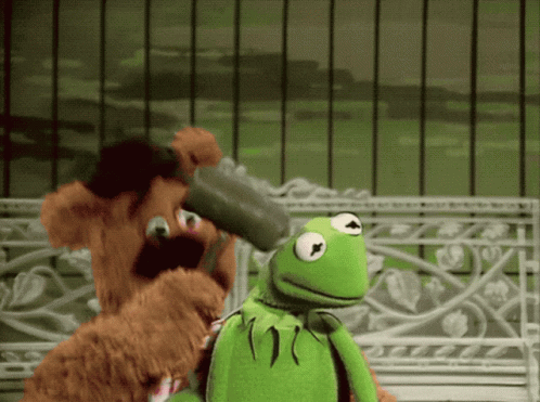 Muppets Fozzie Striking Kermit GIF