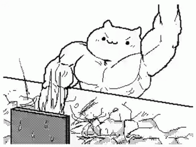 Muscled Bongo Cat Destroying Table GIF