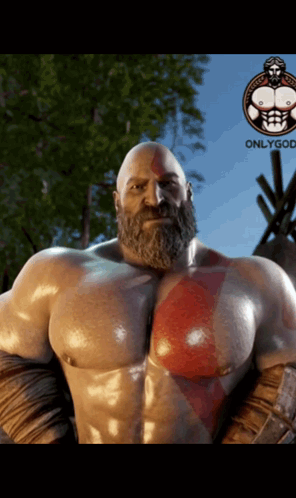 Muscular Bearded Man Standing in Woods