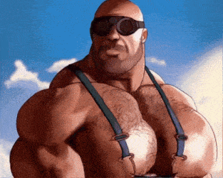 Muscular Man in Suspenders and Sunglasses