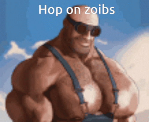 Muscular Man In Suspenders And Sunglasses Hop On Zoibs GIF