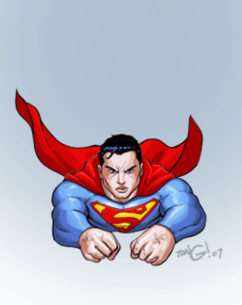 Muscular Superman Flying Cartoon GIF