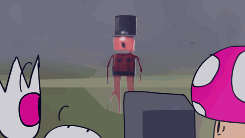 Mushroom and Man with Top Hat Saying Heh Heh
