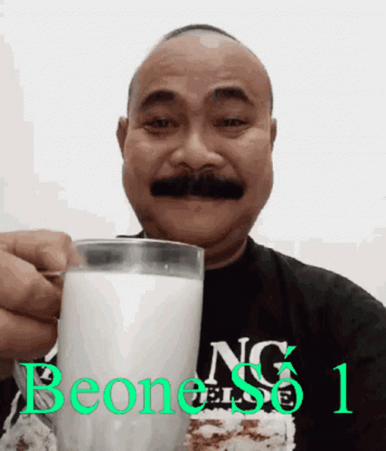Mustache Man Holding Milk and Number 1