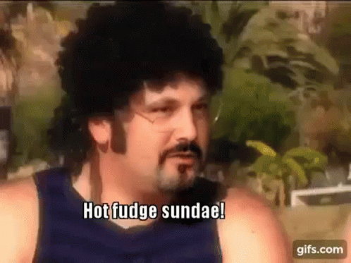 Mustache Mullet Man Talking About Hot Fudge Sundae