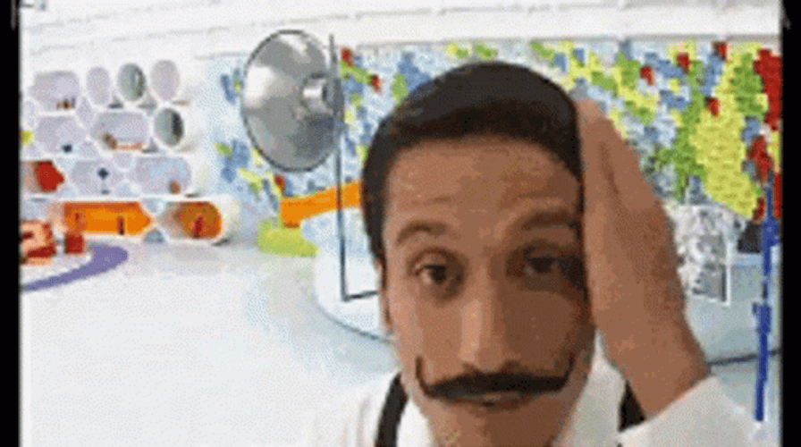 Mustached Man Grooming In Mirror GIF