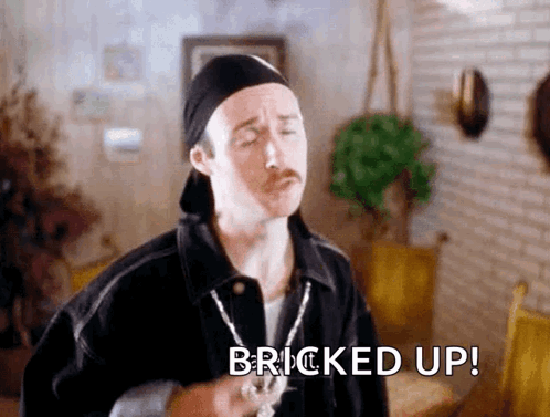 Mustached Man Hat Necklace Saying Bricked Up