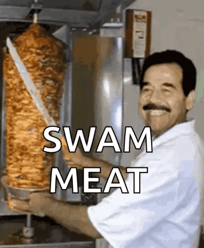 Mustached Man Holding Large Meat At Grill GIF