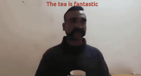 Mustached Man Holding Tea Saying The Tea Is Fantastic GIF