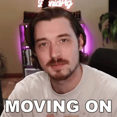 Mustached Man in Moving On Shirt