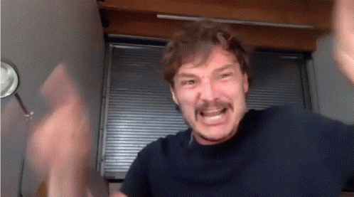 Mustached Man Making Funny Face Arms Up GIF