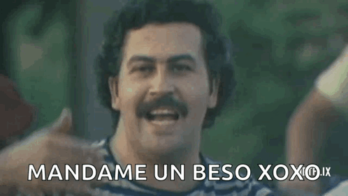 Mustached Man Striped Shirt Thumbs Up Saying Mandame Un Beso Xoxo
