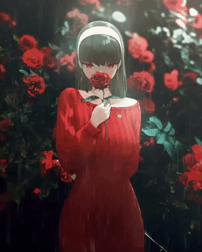 Mysterious Anime Yor Forger Smelling Roses GIF