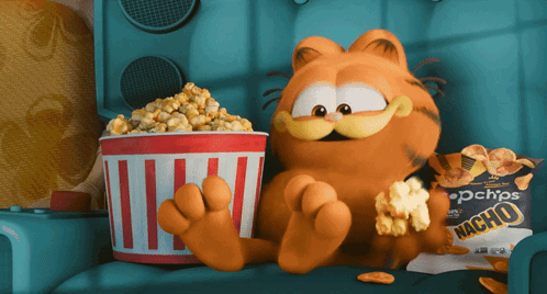 Nacho Chips Next To Garfield's Popcorn GIF