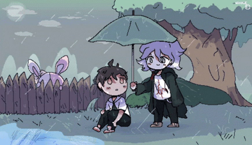Nagito Holding Umbrella For Hajime GIF