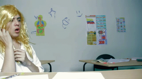 Blonde Wigged Girl Nail Biter GIF