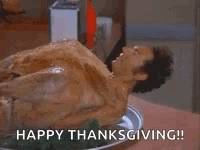 Naked Man Lying on Food Plate Happy Thanksgiving