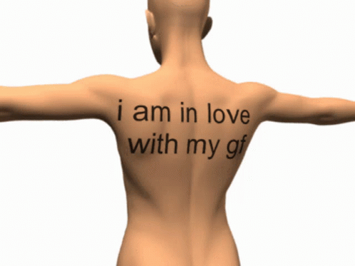 Naked Man With I Am In Love With My GF On Back GIF