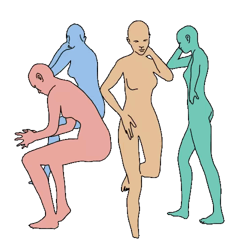 Naked People Standing in a Row