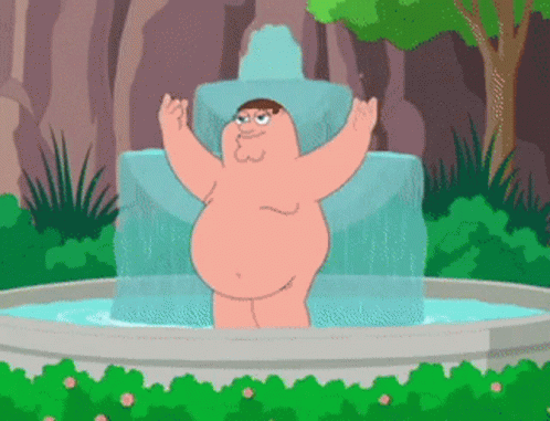 Naked Peter Griffin In Fountain With Arms Outstretched GIF