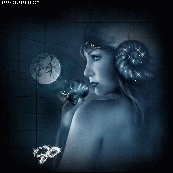 Naked Woman Holding Flower In Front Of Moon GIF