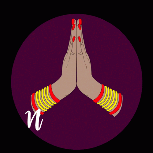 Namaste Praying Cartoon Hands Text Animation GIF