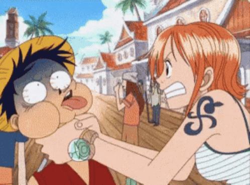Nami Choking Luffy One Piece GIF