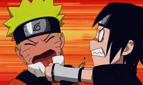 Naruto And Sasuke Are Fighting Each Other In A Cartoon . GIF