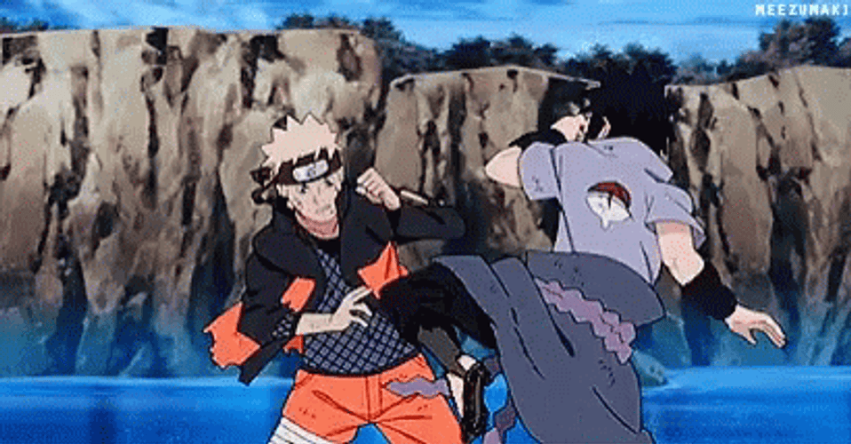 Naruto And Sasuke Fist Fighting GIF