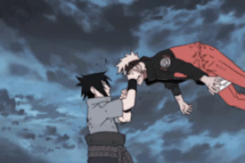 Naruto Fighting Sasuke Gets Kicked GIF