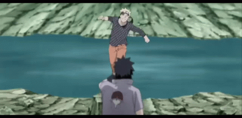 Naruto Fighting Sasuke Kicks Him Up GIF