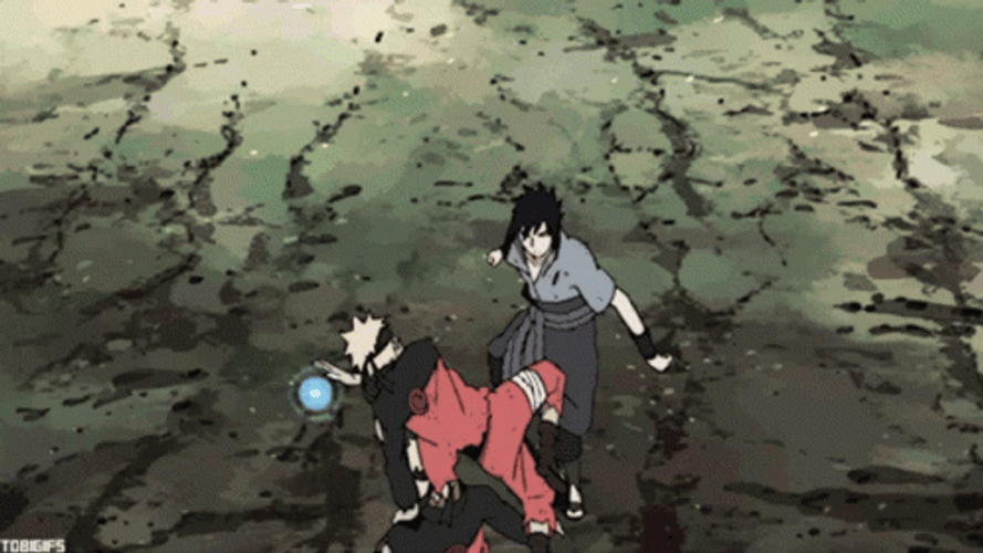 Naruto Fighting Sasuke With Kagebunshin GIF